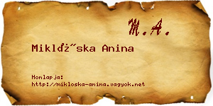 Miklóska Anina névjegykártya